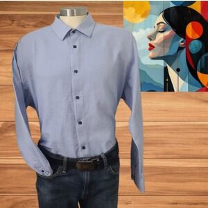 Tasso Elba Men's Dress Shirt Long Sleeve‎ Blue Patterned Button Down Casual